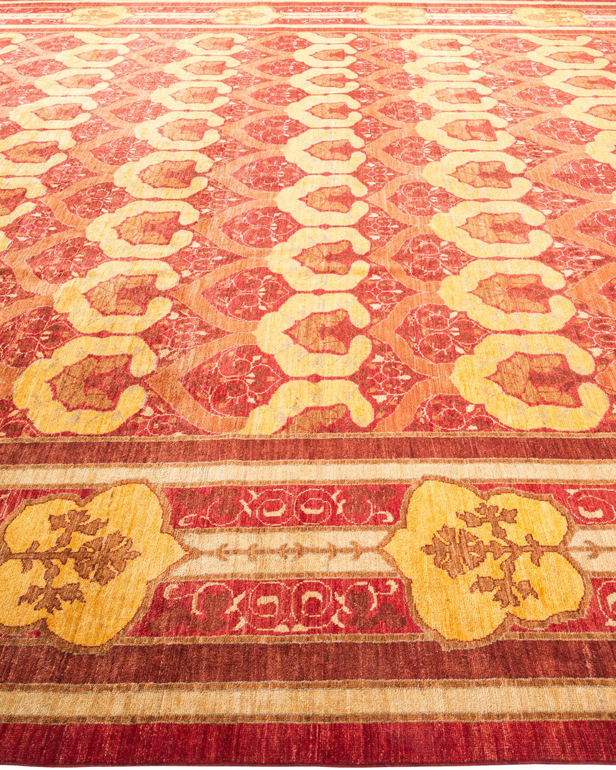 Arts & Crafts, One-of-a-Kind Hand-Knotted Area Rug, Red In New Condition For Sale In Norwalk, CT