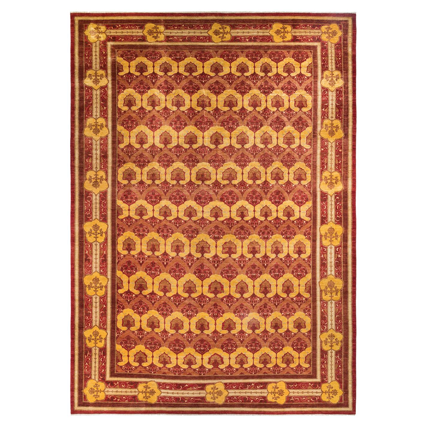 Arts & Crafts, One-of-a-Kind Hand-Knotted Area Rug, Red For Sale