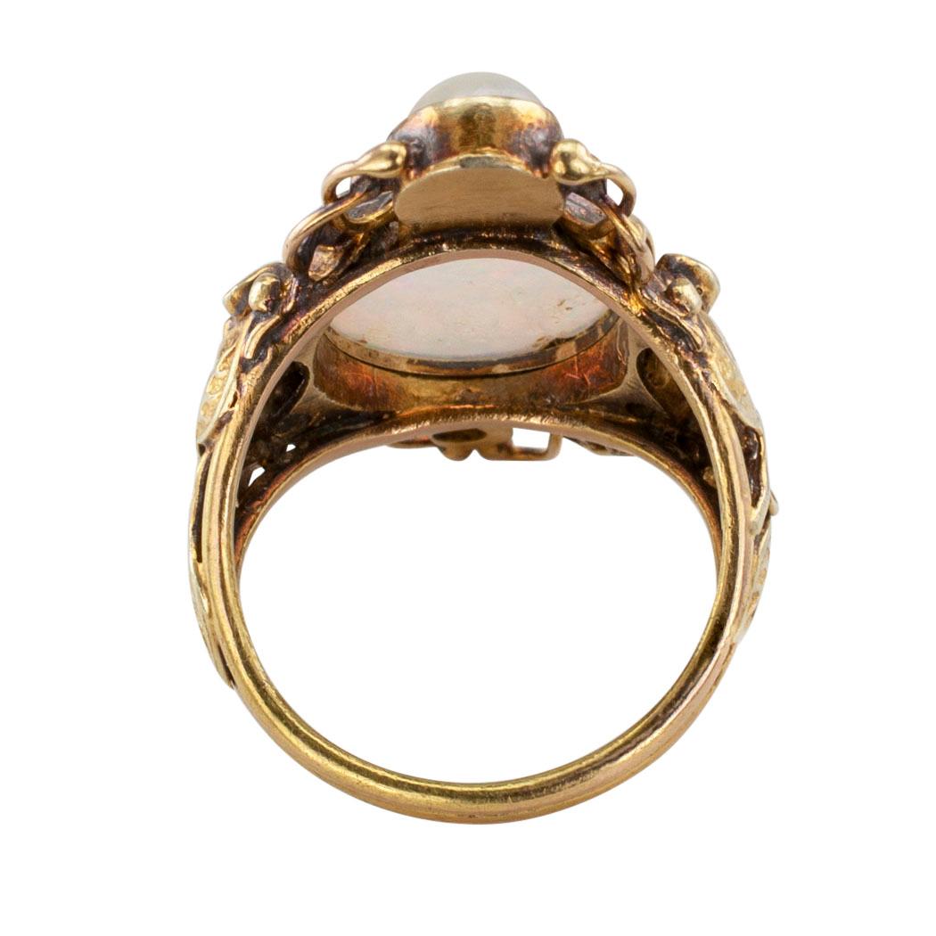 Women's Arts & Crafts Opal Pearl Sapphire Gold Ring