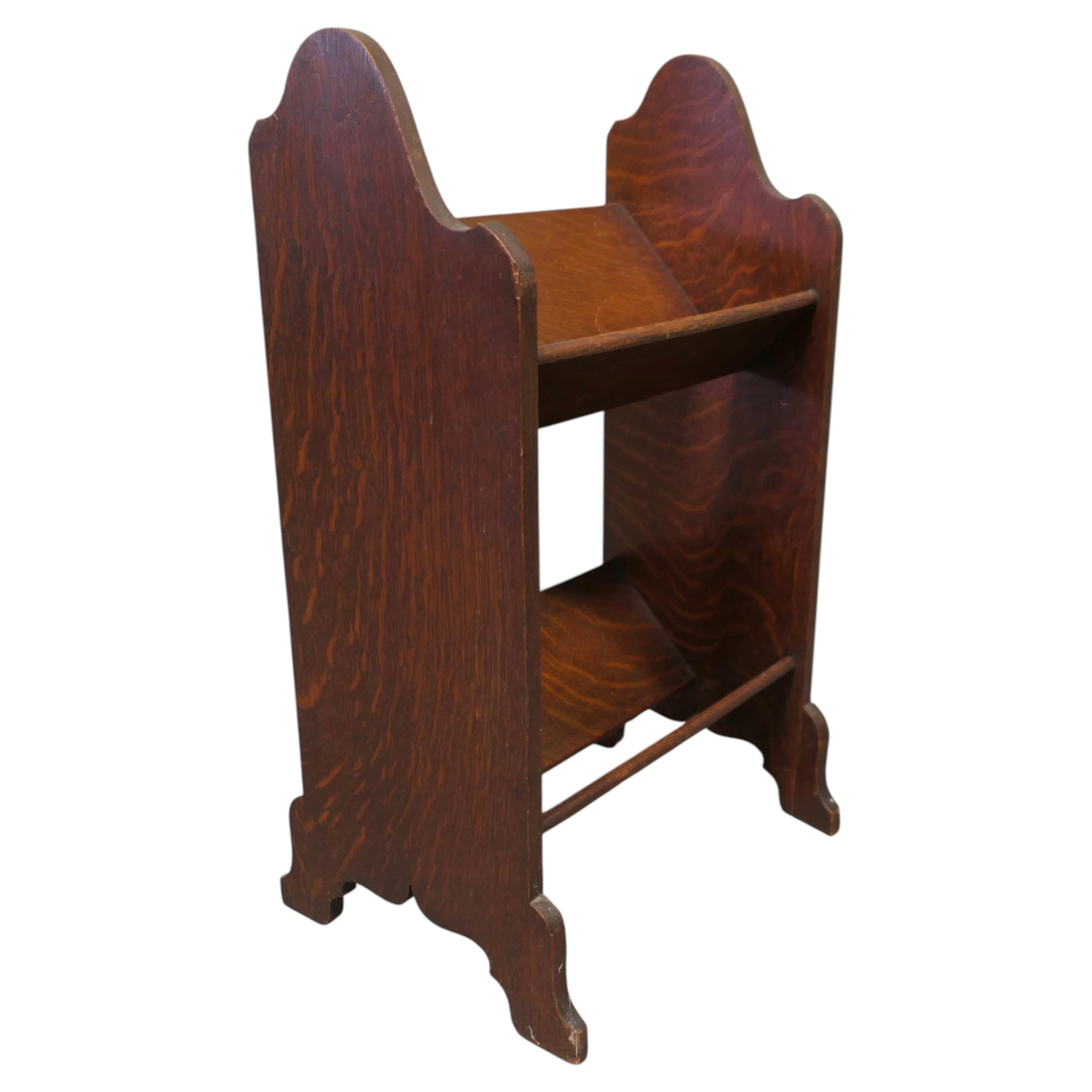 Arts & Crafts Open Front Slope-Shelf Fireside Book Trough For Sale