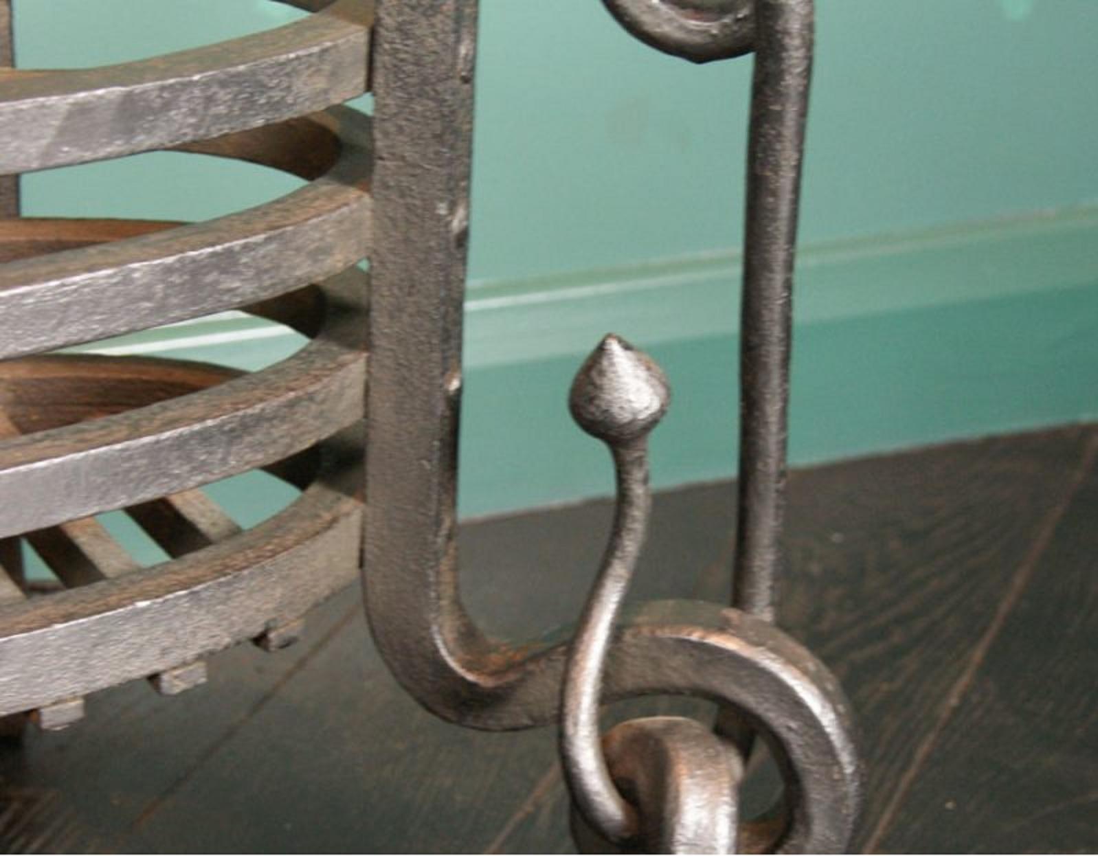 Arts and Crafts Arts & Crafts Oval Wrought-Iron Fireplace Basket For Sale