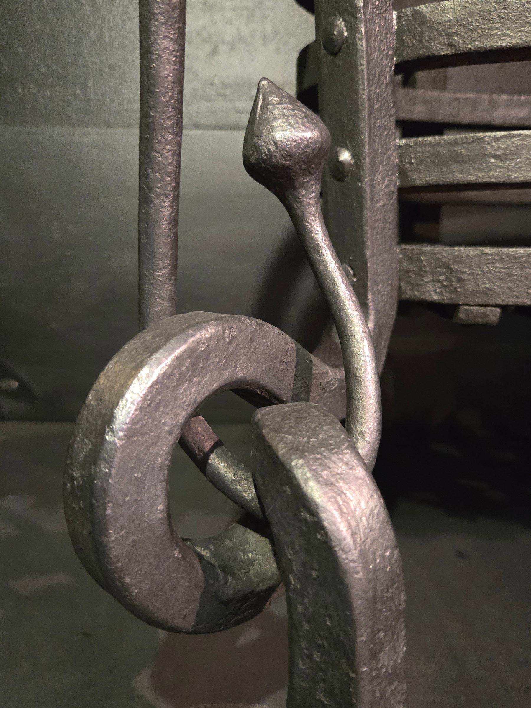English Arts & Crafts Oval Wrought-Iron Fireplace Basket For Sale