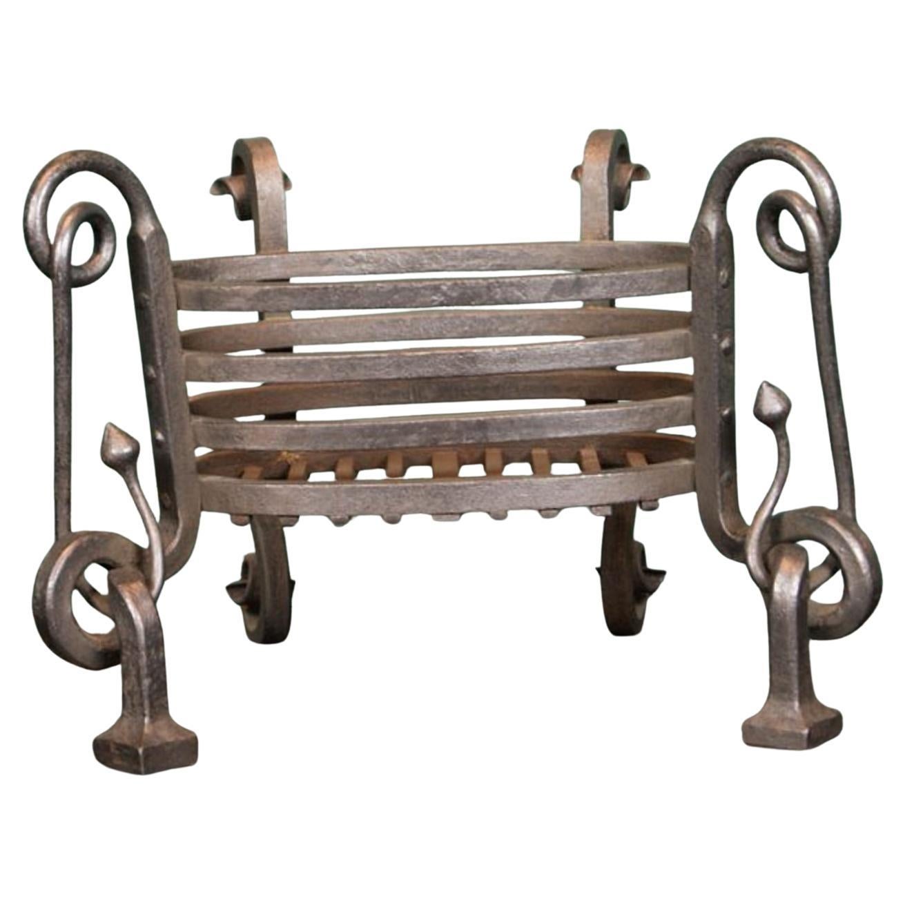 Cesta ovalada de hierro forjado para chimenea Arts & Crafts