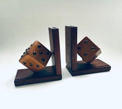 Arts & Crafts pair of wooden Dice Bookends, Belgium 1920's