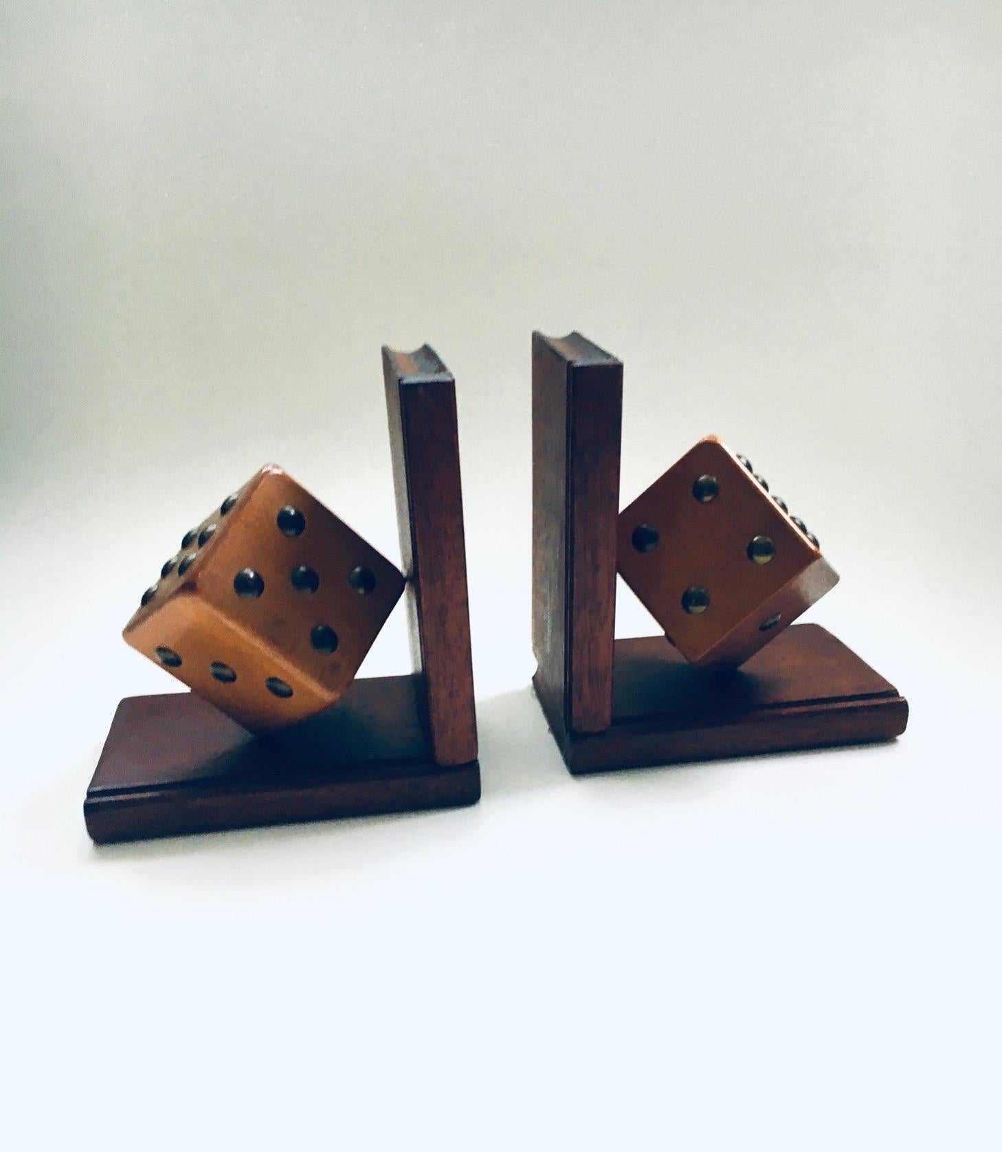 Arts and Crafts Arts & Crafts pair of wooden Dice Bookends, Belgium 1920's For Sale