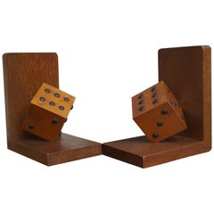 Arts & Crafts Pair of Wooden Dice with Metal Nails Bookends for The Gamblers