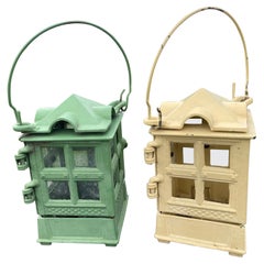 Arts 
Crafts Pair Original Brilliant Colors Lanterns