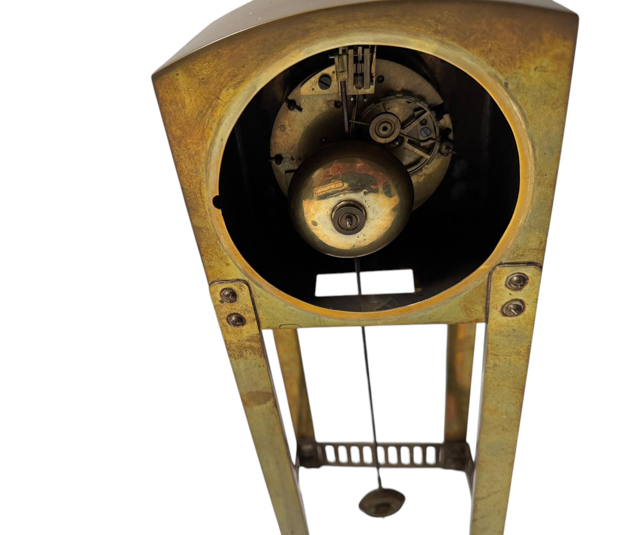 Reloj de chimenea de latón patinado Arts & Crafts de Sneltjes Haarlem, 1905 Latón en venta