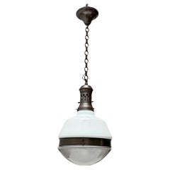 Antique Arts & Crafts Patinated Brass Pendant Lamp with Original Shades, 1930s