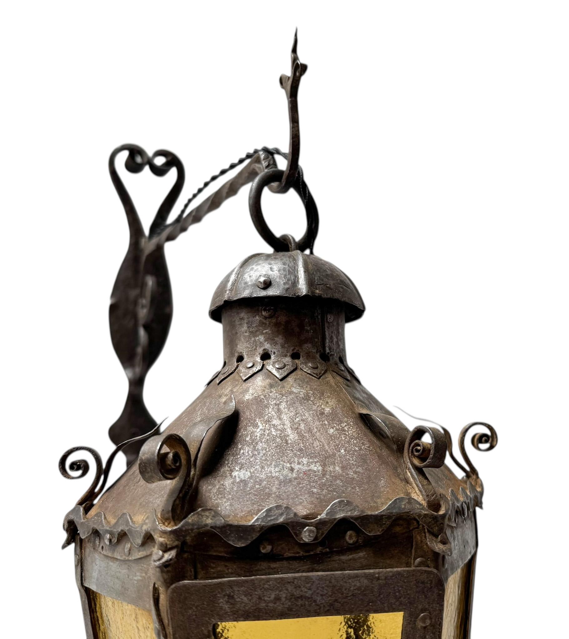 Arts & Crafts Patinated Wrought Iron Lantern Wall Light or Sconce For Sale 2