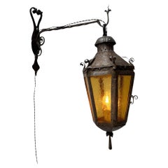 Arts & Crafts Patinated Wrought Iron Lantern Wall Light or Sconce
