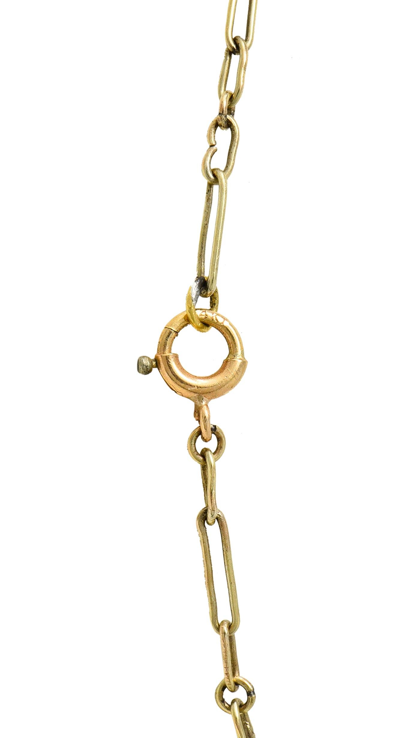 Arts & Crafts Pearl 14 Karat Two-Tone Gold Rose Drop Necklace 2