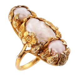 Arts & Crafts Pearl Gold Ring
