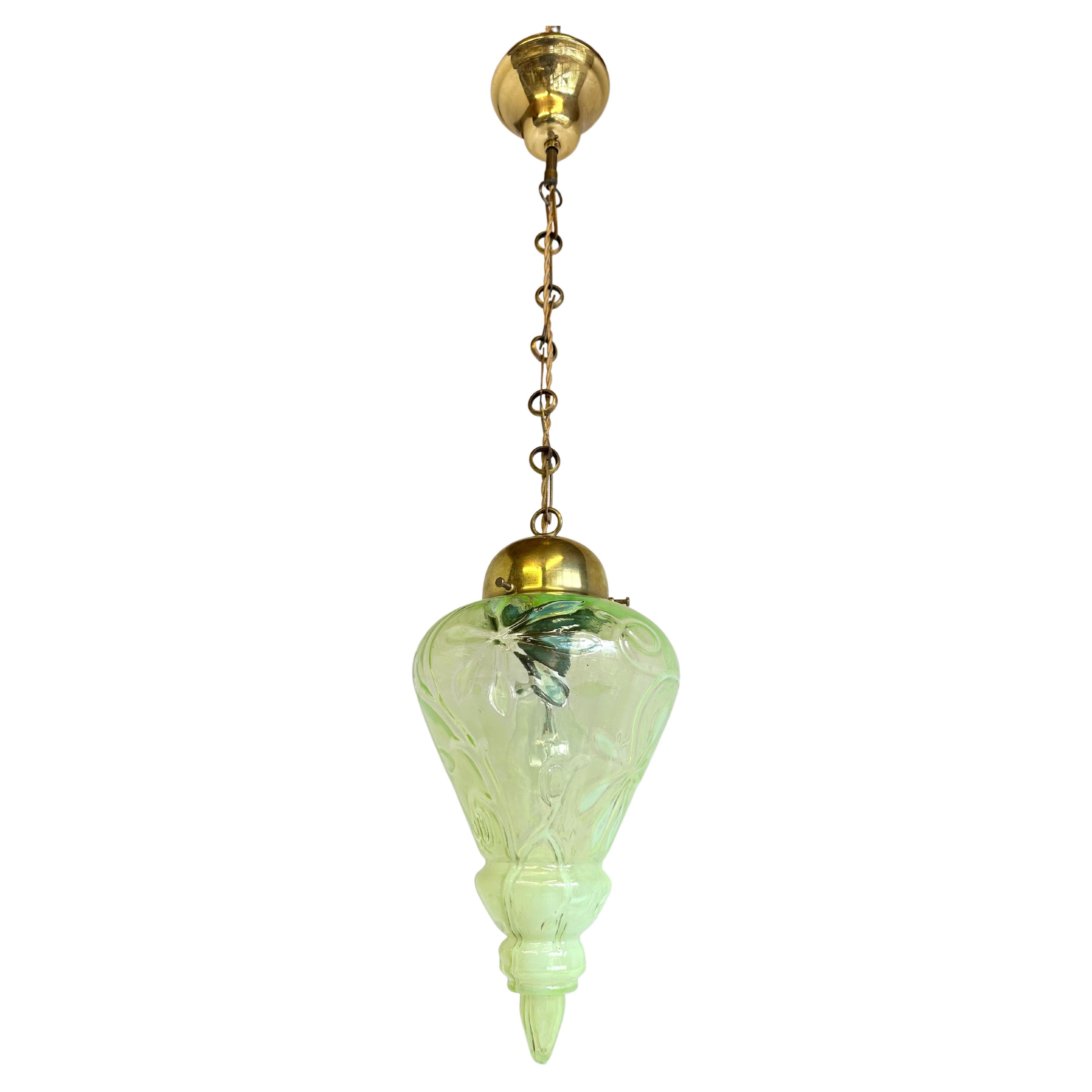 Arts & Crafts Pendant Light by Henry G. Richardson & Sons 1900 Vaseline Glass For Sale