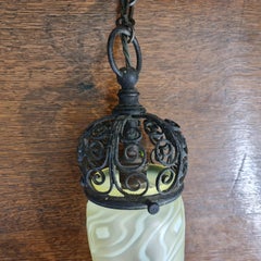 Arts & Crafts  pendant light fitting with vaseline glass shade