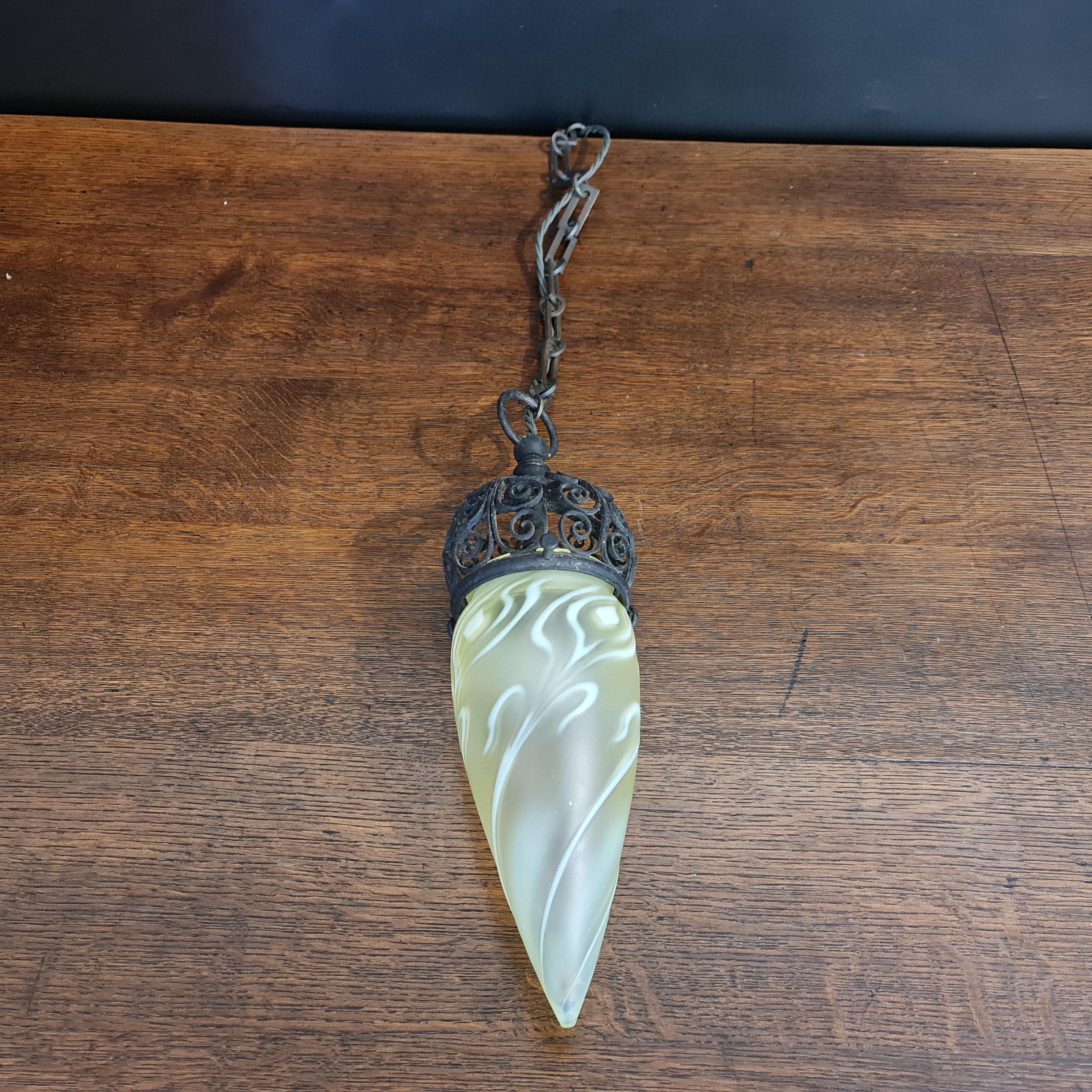Arts and Crafts Arts & Crafts  pendant light fitting with vaseline glass shade For Sale