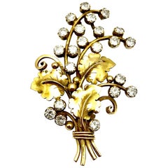 Arts & Crafts Period Edward Oaks Diamond Floral Spray Gold Brooch