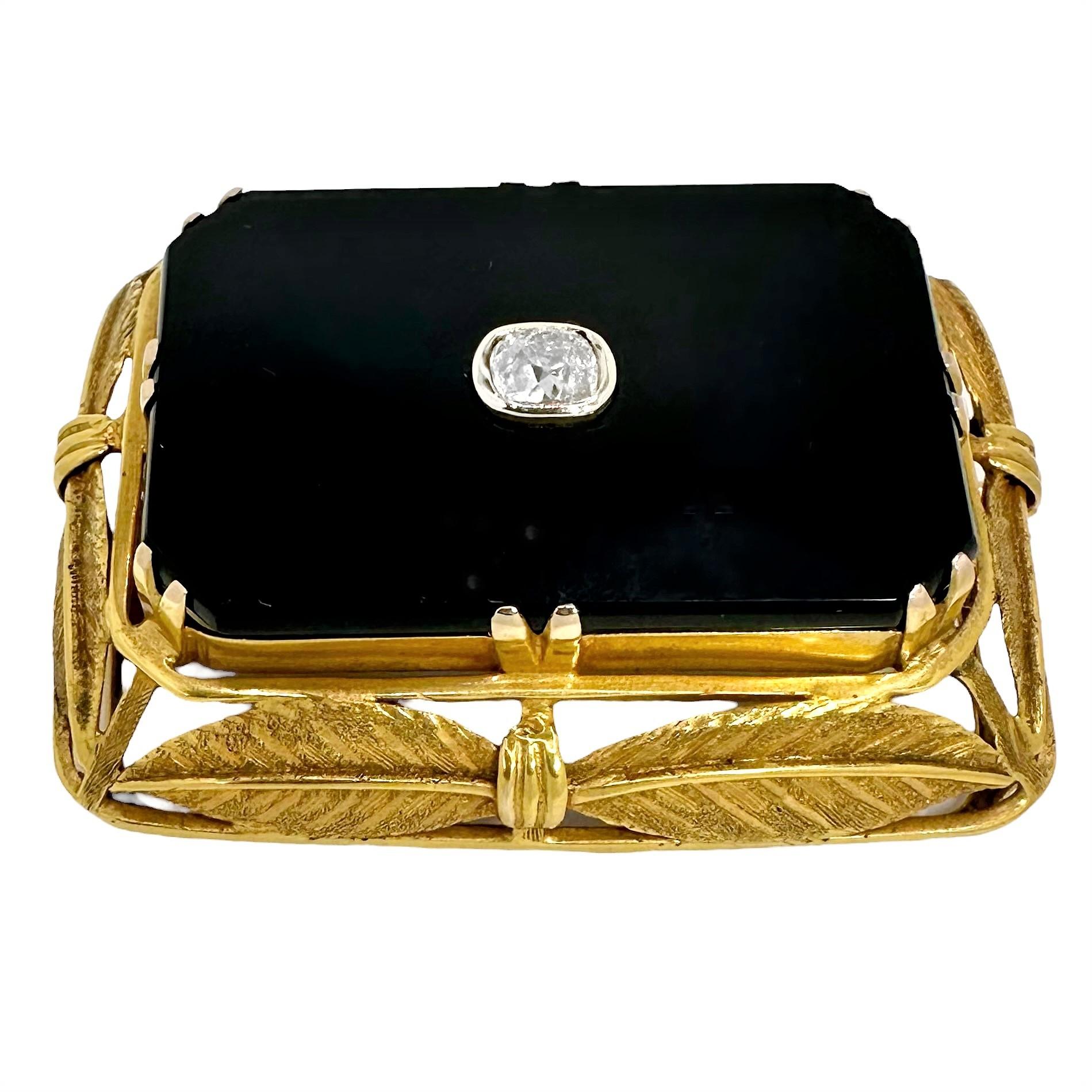 Arts and Crafts Periode Großer 14k Gold Onyx und Diamant-Anhänger / Brosche im Zustand „Gut“ im Angebot in Palm Beach, FL