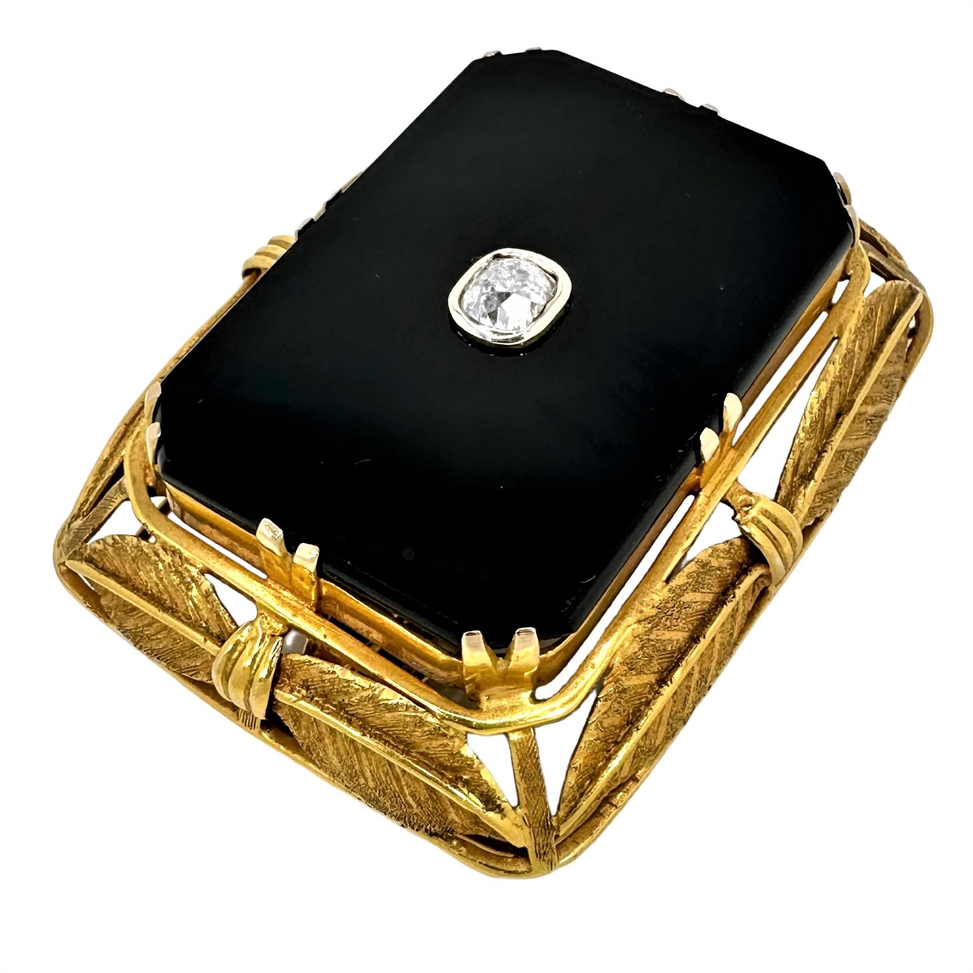 Ciondolo e spilla in oro 14k con onice e diamanti di grandi dimensioni del periodo Arts & Crafts In condizioni buone in vendita a Palm Beach, FL