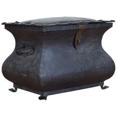 Arts & Crafts Period Tole, Wrought Iron, and Brass Mounted Coal Scuttle