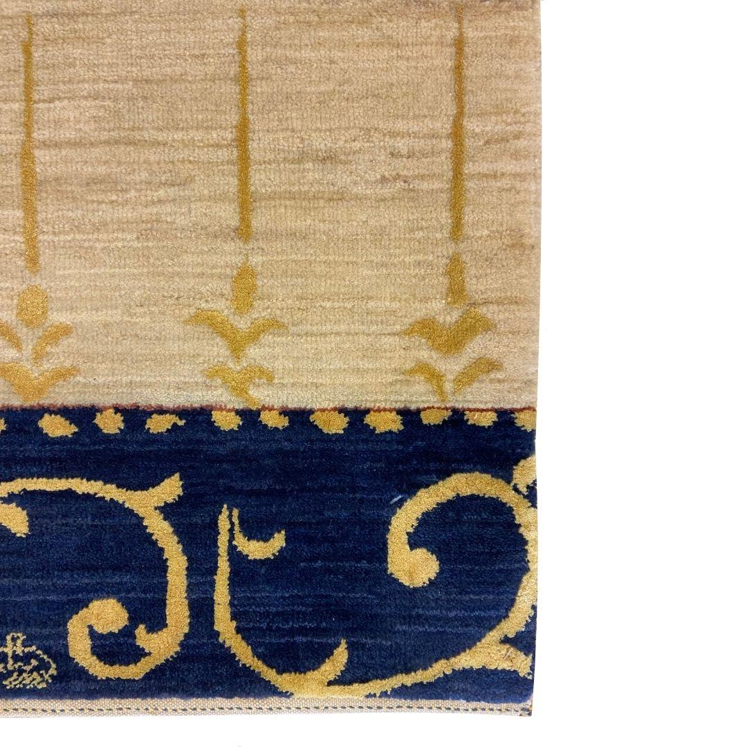 Arts & Crafts Persian Wool Rug in Cream with Blue, Green & Gold Accents, 2' x 3' For Sale 4