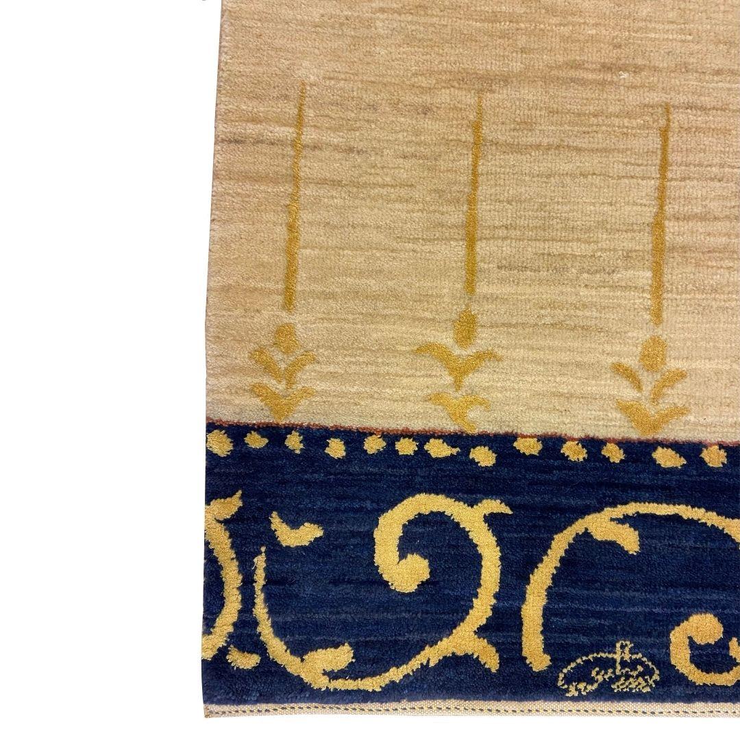 Arts & Crafts Persian Wool Rug in Cream with Blue, Green & Gold Accents, 2' x 3' For Sale 5
