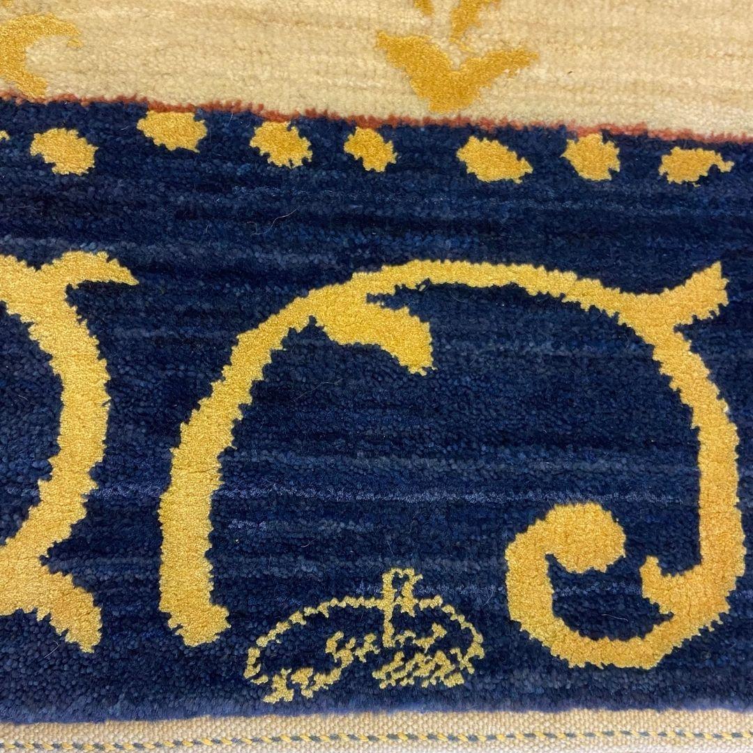 Contemporary Arts & Crafts Persian Wool Rug in Cream with Blue, Green & Gold Accents, 2' x 3' For Sale