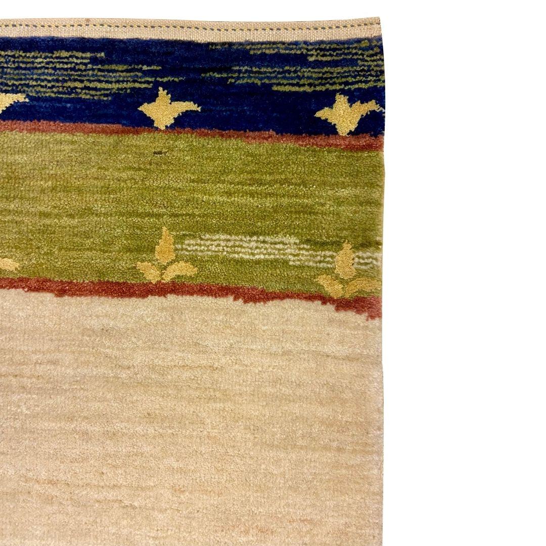 Arts & Crafts Persian Wool Rug in Cream with Blue, Green & Gold Accents, 2' x 3' For Sale 2