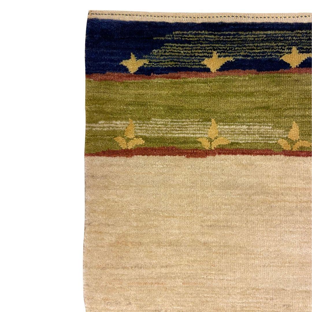 Arts & Crafts Persian Wool Rug in Cream with Blue, Green & Gold Accents, 2' x 3' For Sale 3