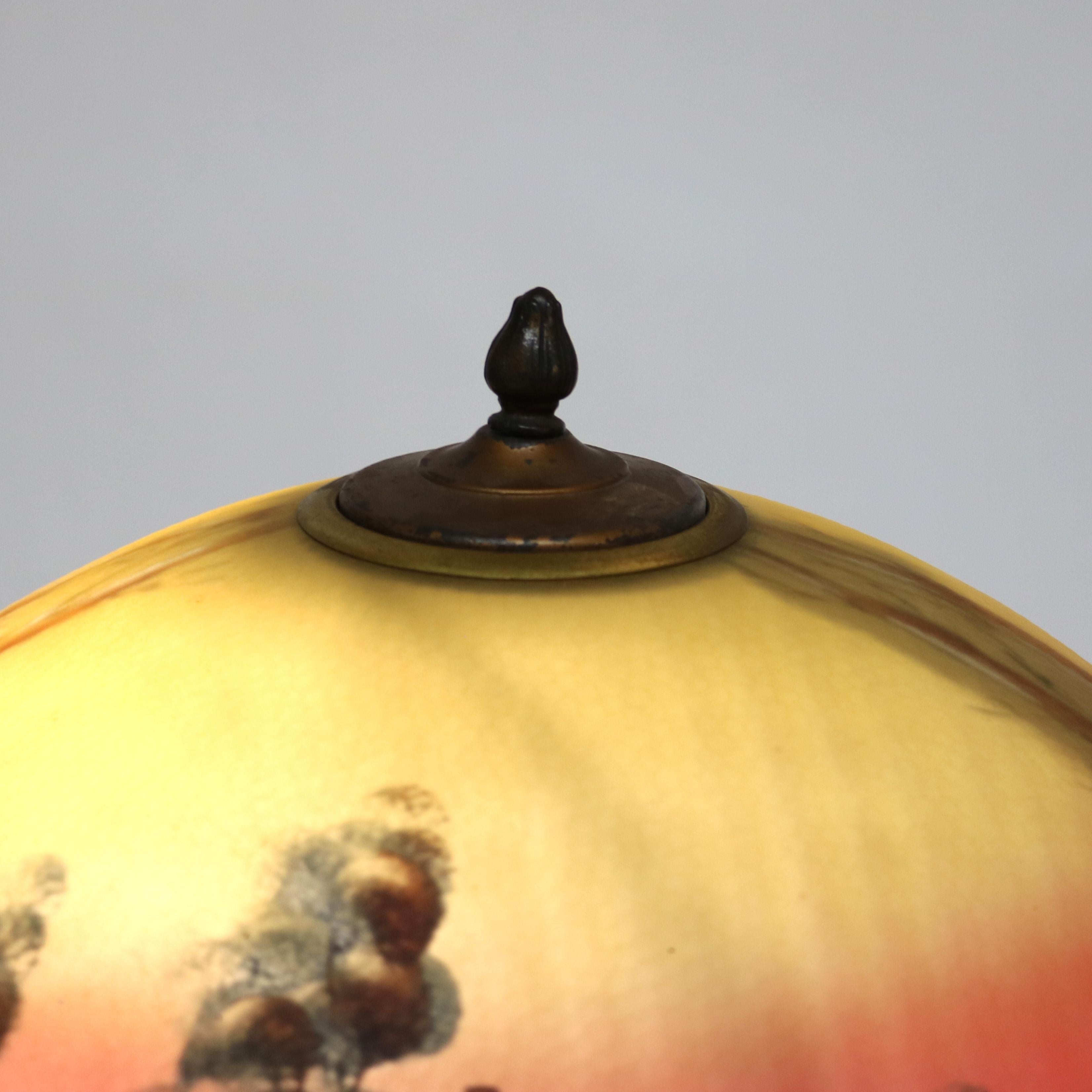 Arts & Crafts Phoenix School Reverse Painted Textured Glass Farm Scene Lamp For Sale 2