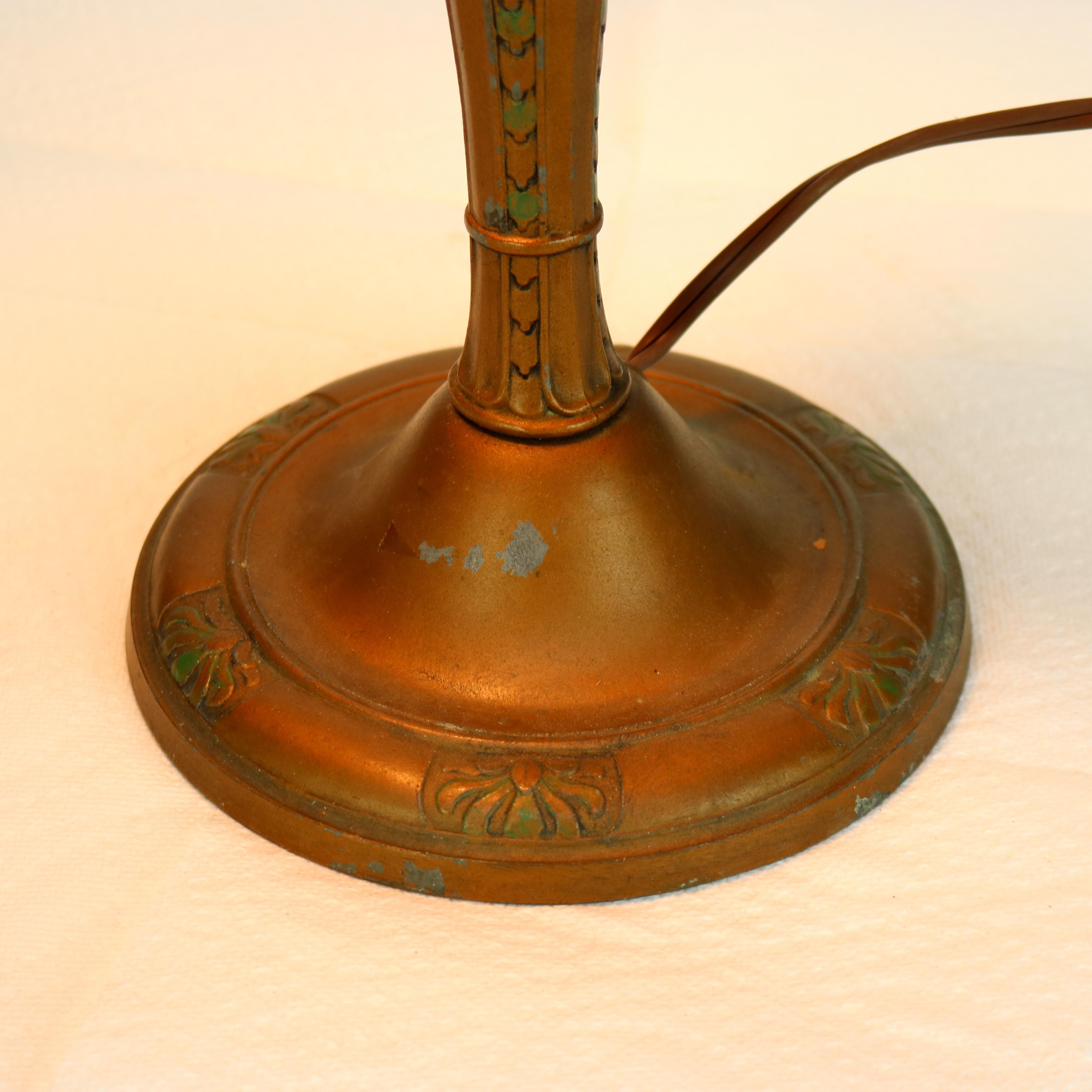 Arts & Crafts Phoenix School Reverse Painted Textured Glass Landscape Scene Lamp 4