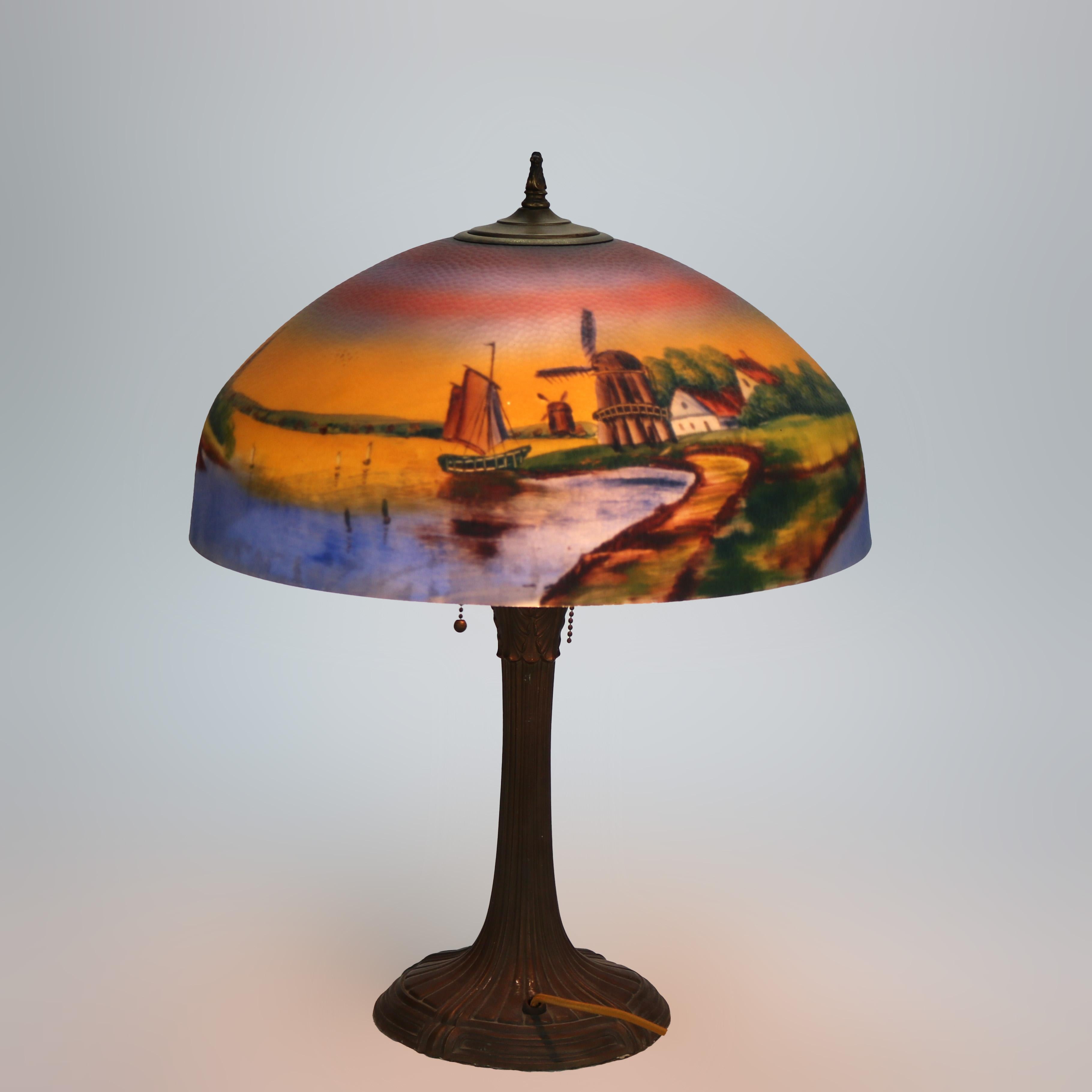 Lampe de scène de paysage de l'école Phoenix peinte à l'envers en verre texturé en vente 7