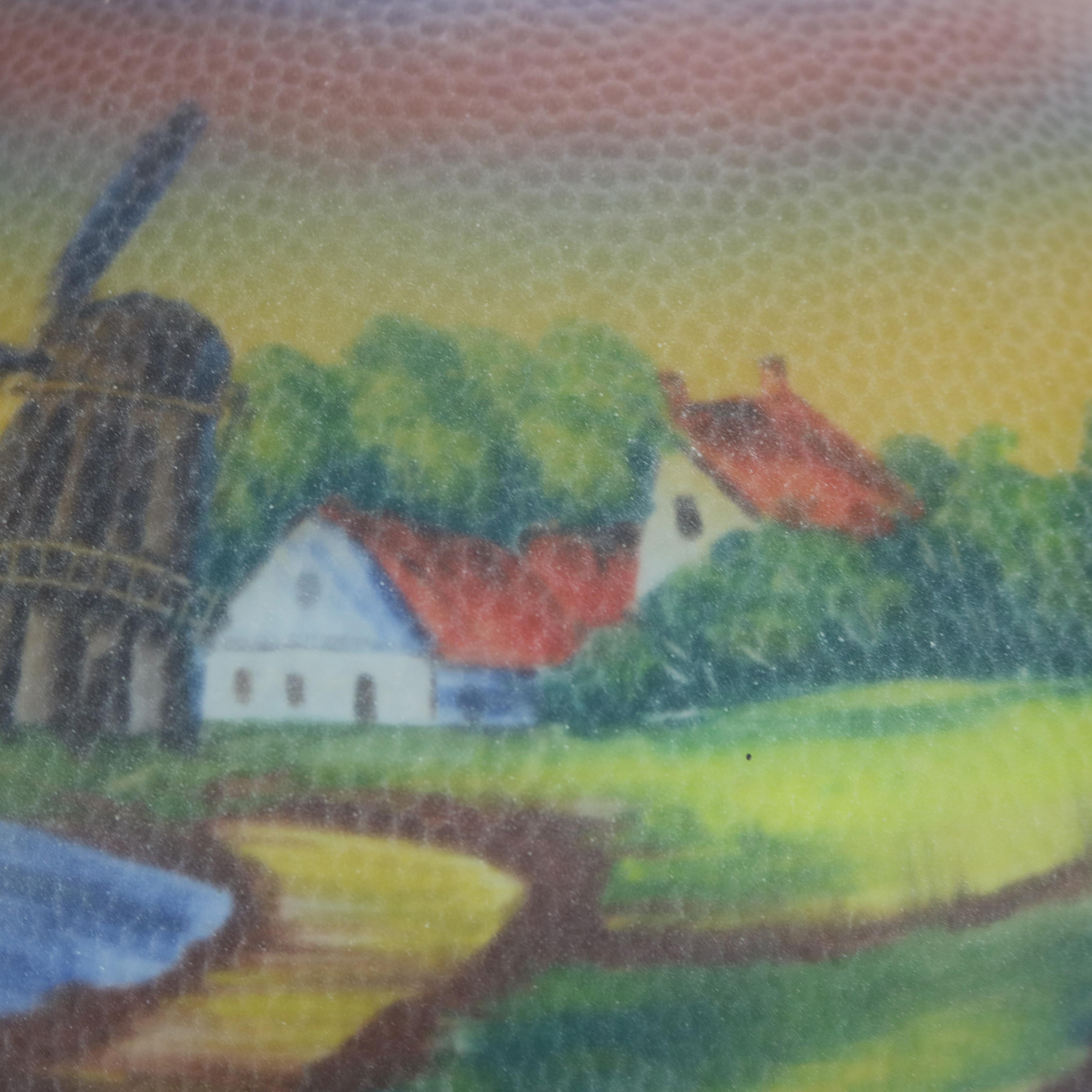 Américain Lampe de scène de paysage de l'école Phoenix peinte à l'envers en verre texturé en vente