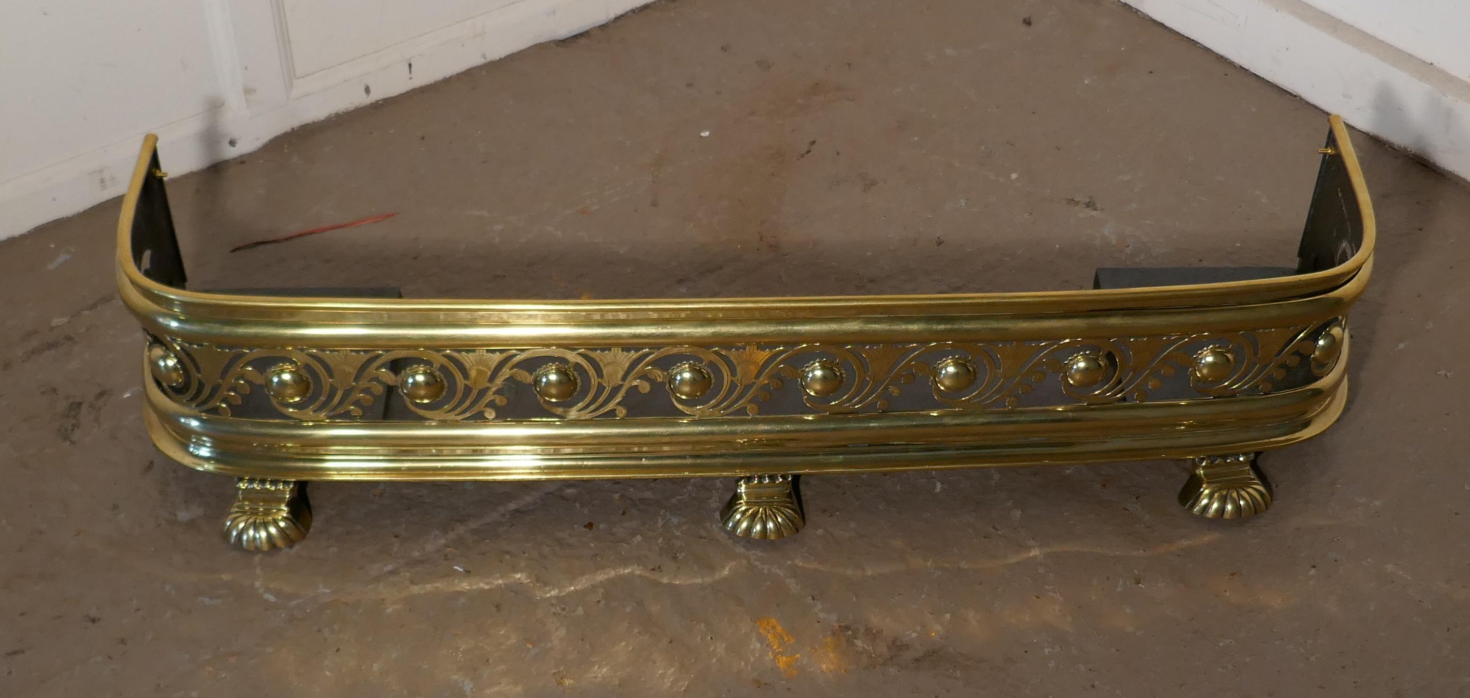 19th Century Arts & Crafts Pierced Brass Fender For Sale