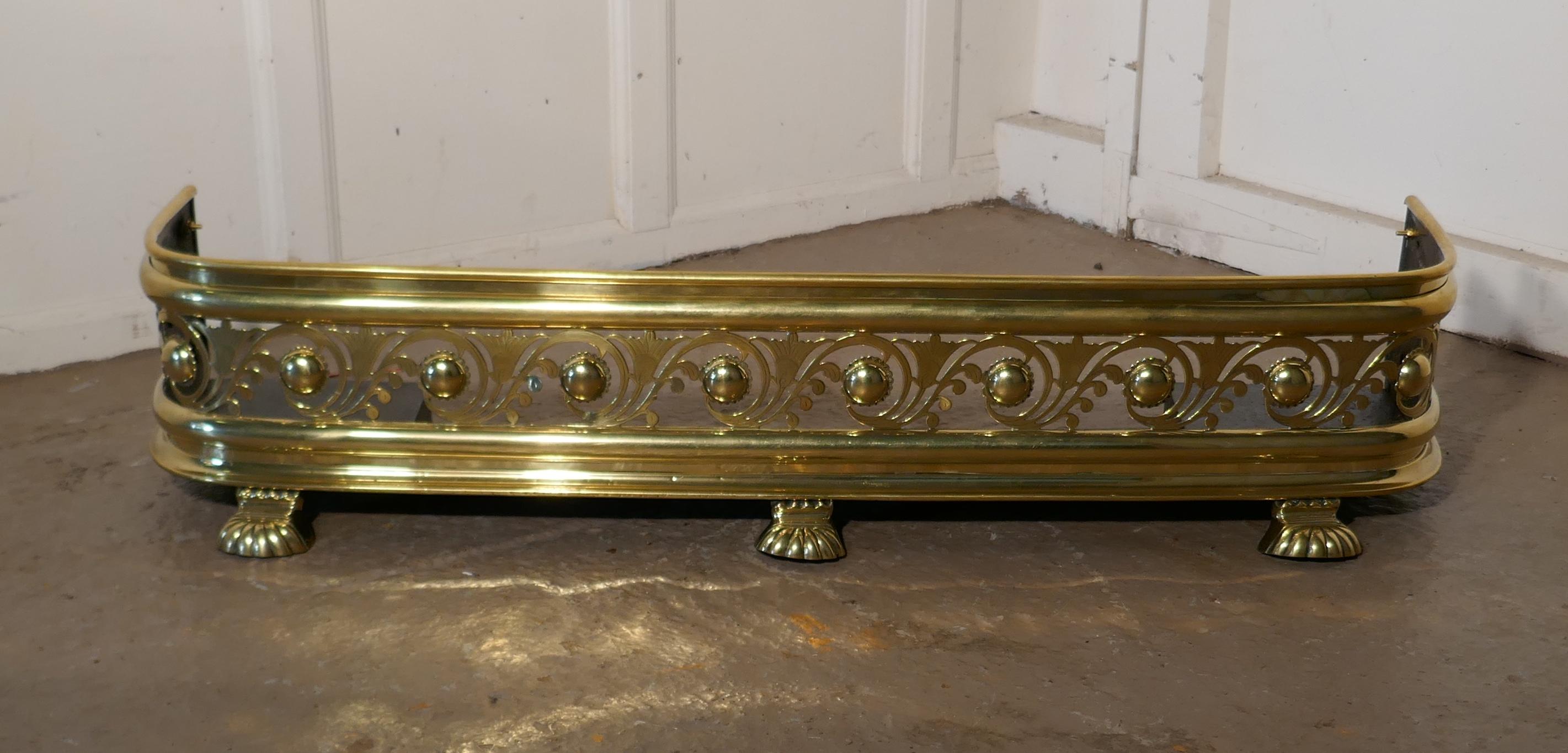 Arts & Crafts Pierced Brass Fender For Sale 1