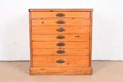 Arts & Crafts Pine Seven-Drawer Flat File or Collector's Cabinet, Circa 1900