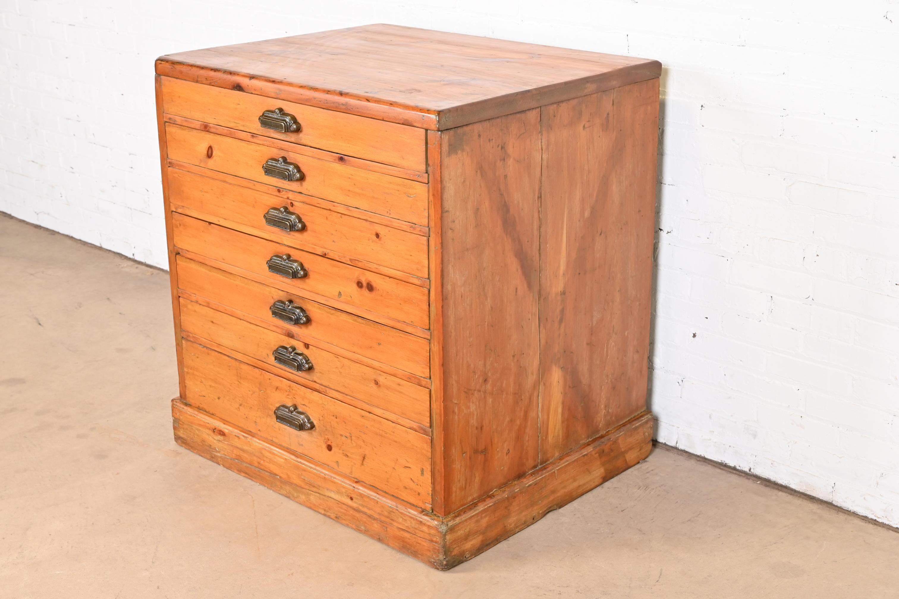 Arts and Crafts Arts & Crafts Pine Seven-Drawer Flat File or Collector's Cabinet, Circa 1900