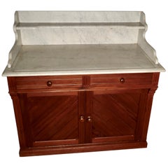 Antique Arts & Crafts Pitch Pine Marble-Top Cupboard