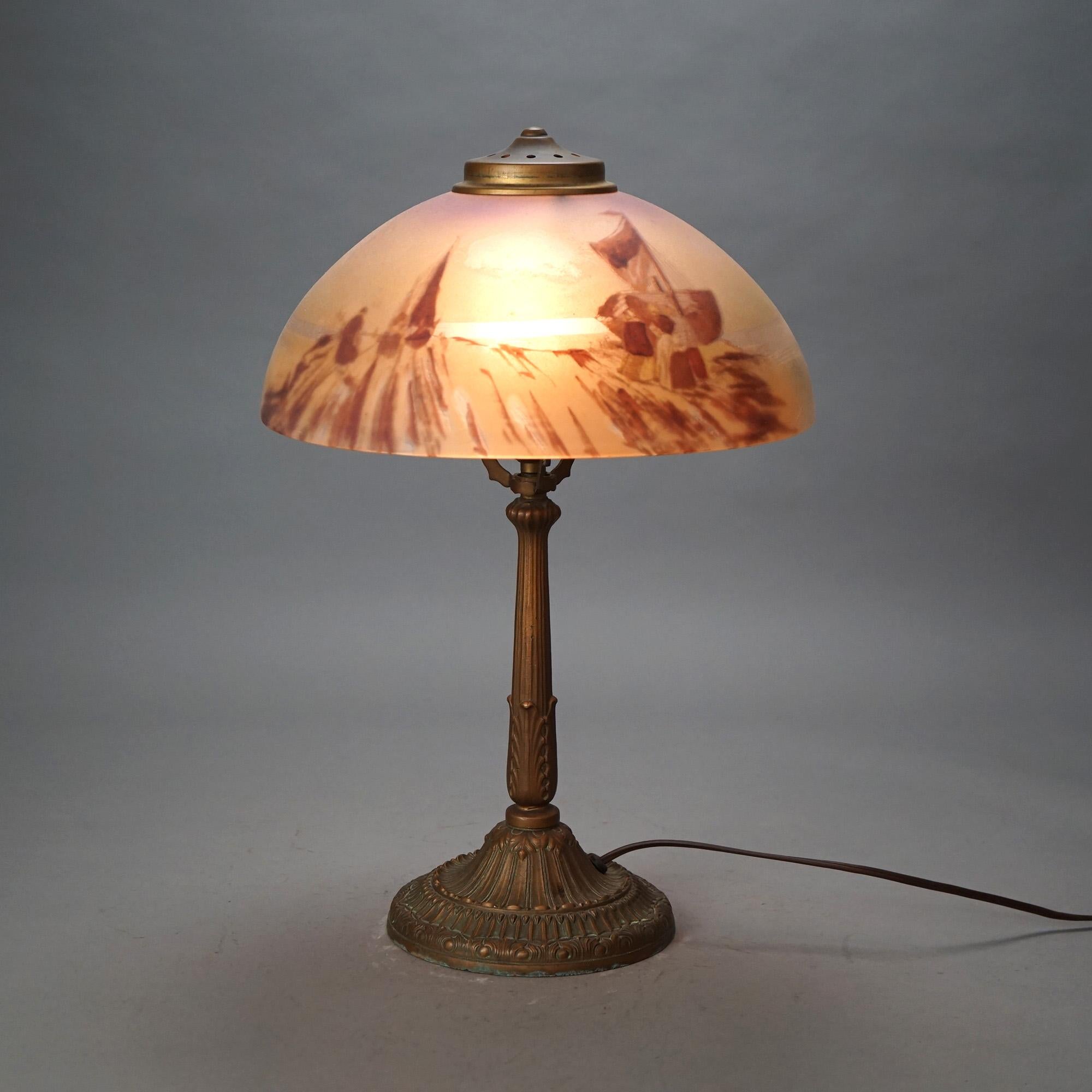Arts & Crafts Pittsburg School Reverse Painted Landscape Table Lamp 20thC

Measures - 19 3/4