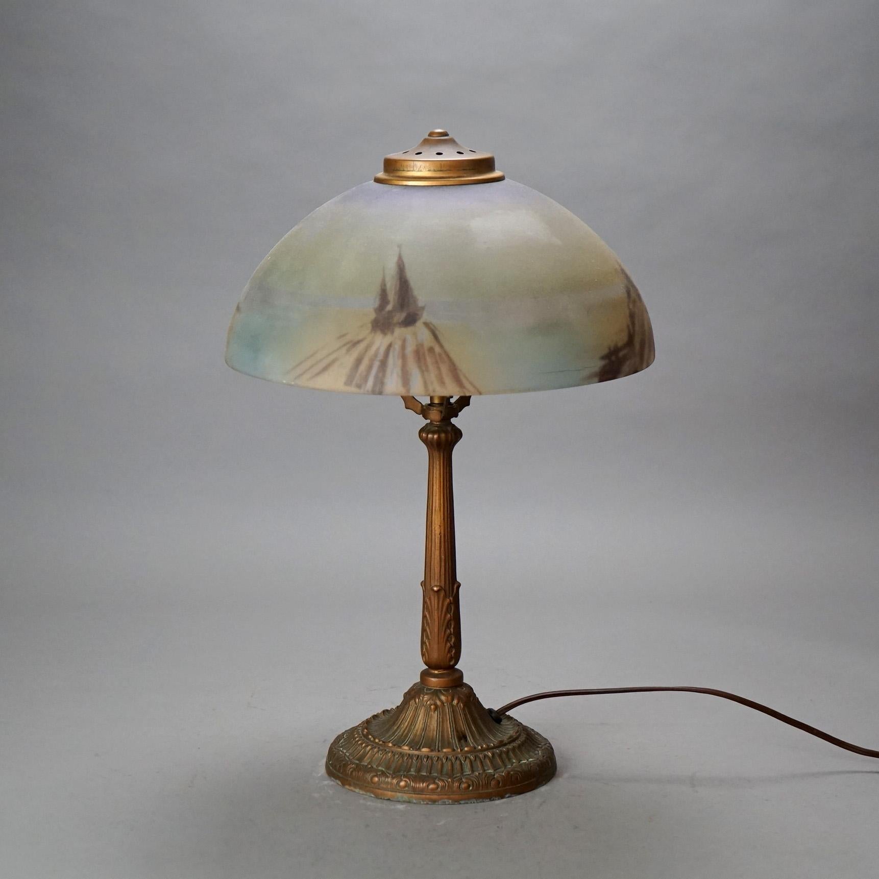 Arts and Crafts Arts & Crafts Pittsburg School Reverse Painted Landscape Table Lamp 20thC