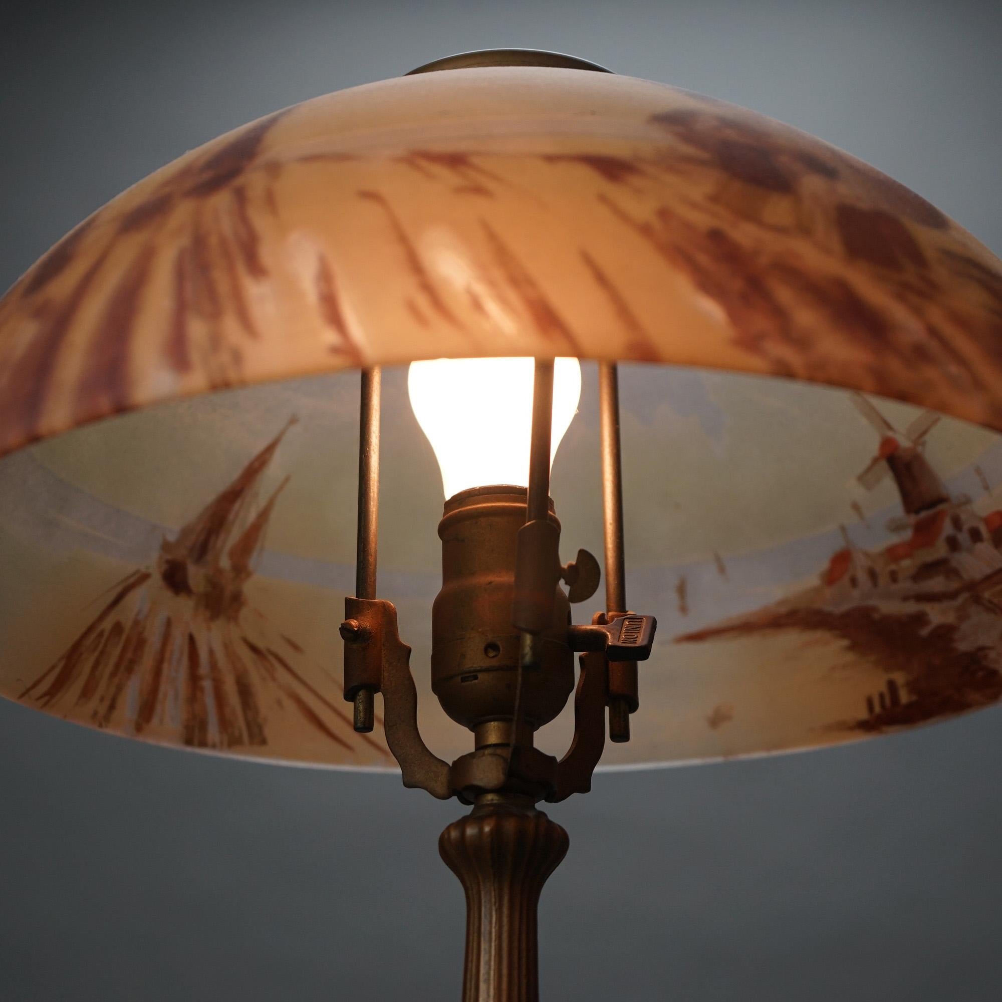 Glass Arts & Crafts Pittsburg School Reverse Painted Landscape Table Lamp 20thC
