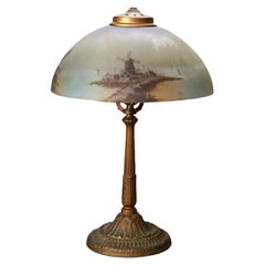 Arts & Crafts Pittsburg School Reverse Painted Landscape Table Lamp 20thC