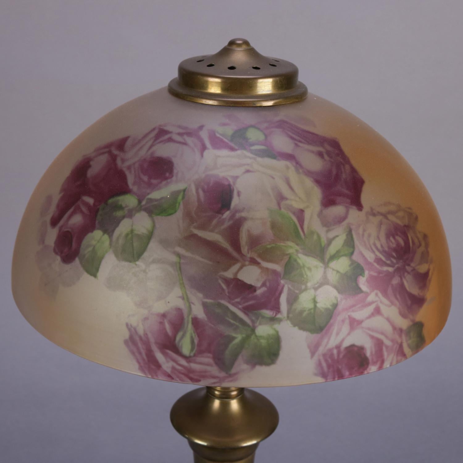 Arts and Crafts Arts & Crafts Pittsburgh Reverse Painted Table Lamp, Roses, circa 1920