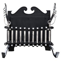 Antique Arts & Crafts Polished Wrought Iron Firegrate