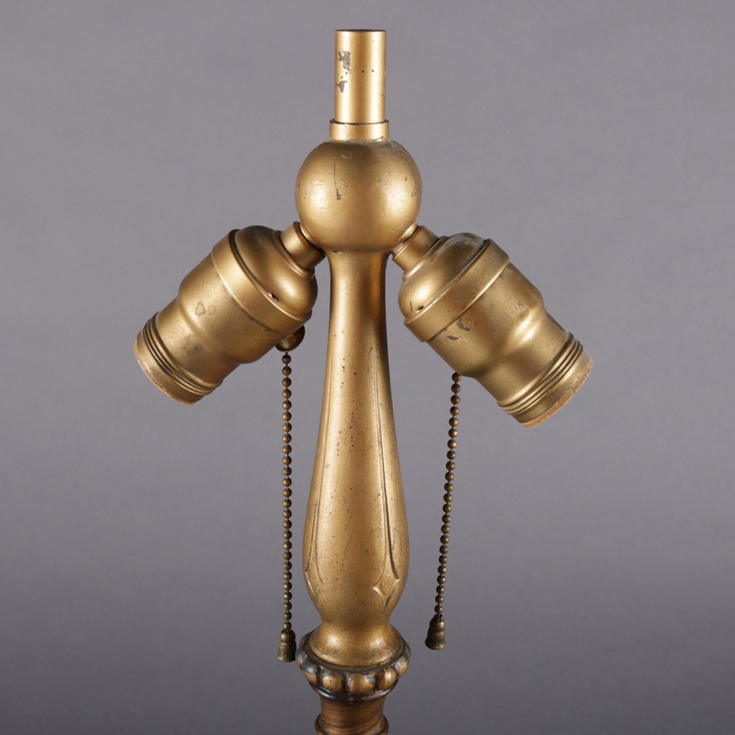 Arts & Crafts Polychromed Bronzed Metal Slag Glass Jefferson Table Lamp 5
