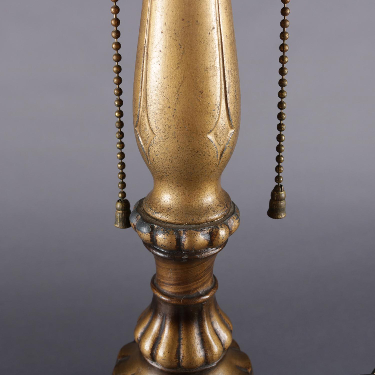 Arts & Crafts Polychromed Bronzed Metal Slag Glass Jefferson Table Lamp 6