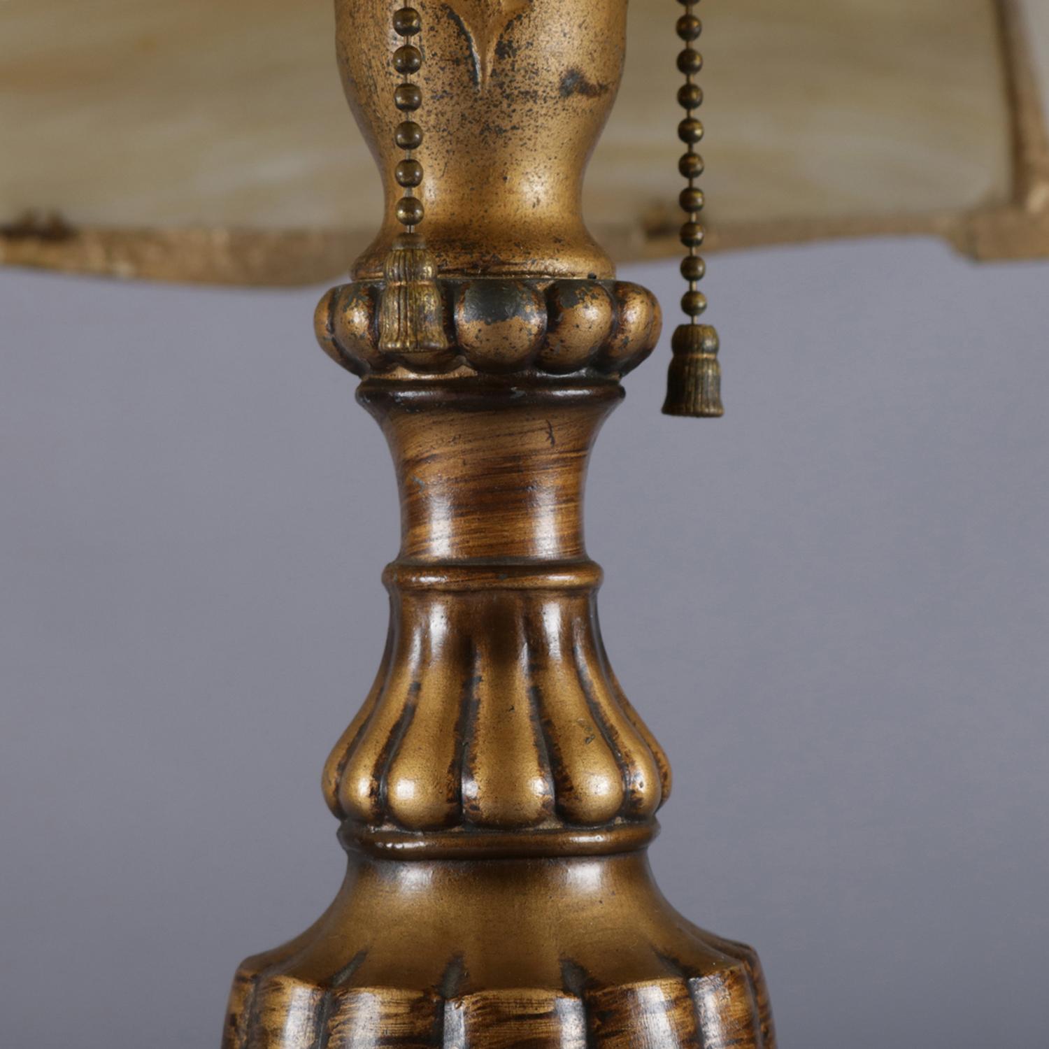 Arts & Crafts Polychromed Bronzed Metal Slag Glass Jefferson Table Lamp 1