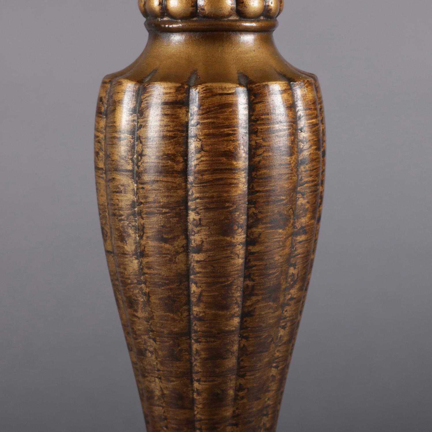 Arts & Crafts Polychromed Bronzed Metal Slag Glass Jefferson Table Lamp 2