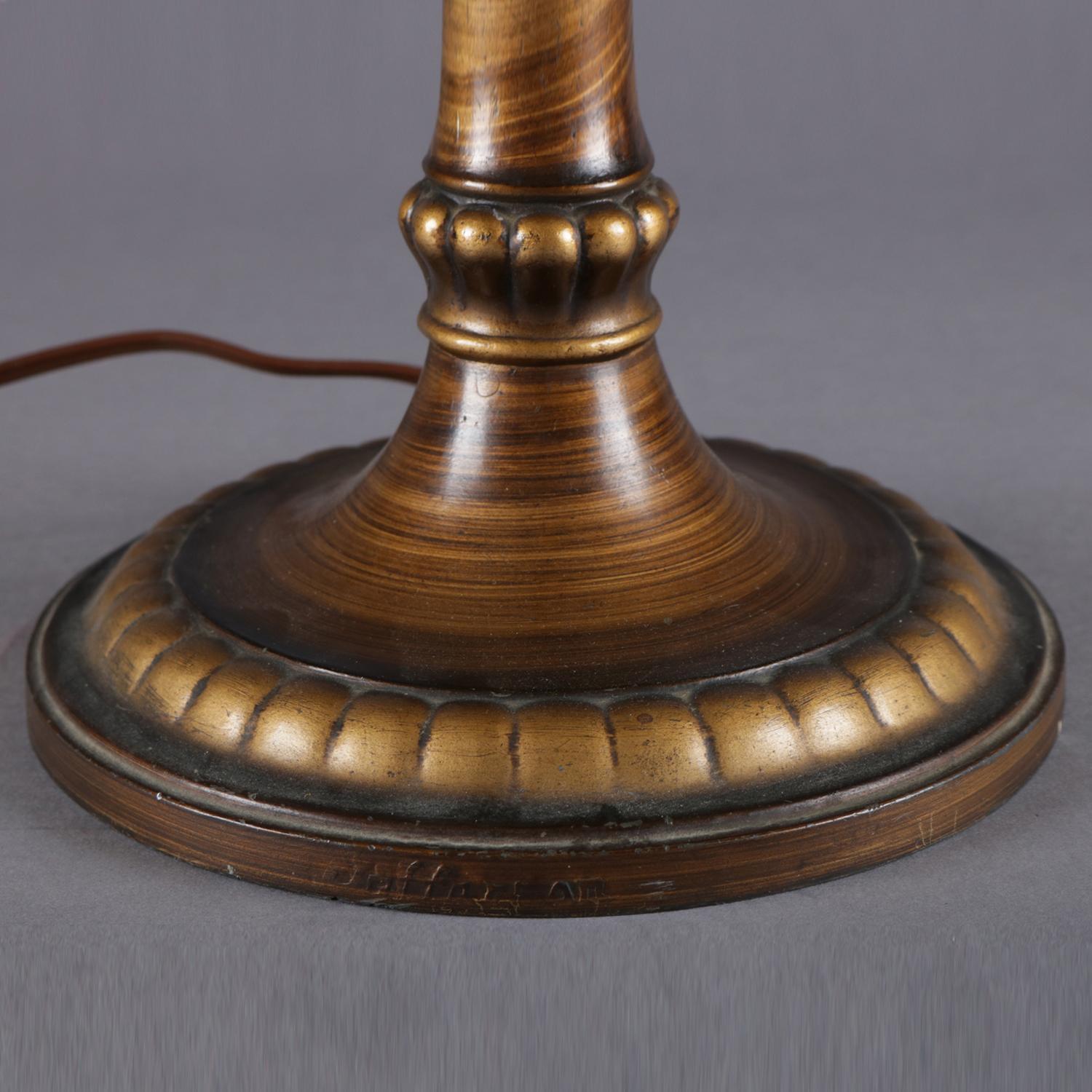 Arts & Crafts Polychromed Bronzed Metal Slag Glass Jefferson Table Lamp 3