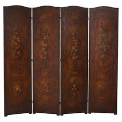 Arts & Crafts Polychromed Leather Folding Screen with Floral Design c1920